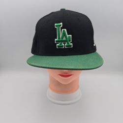 New Era 59Fifty Los Angeles Dodgers Black Green Fitted Hat Size 7 3/8