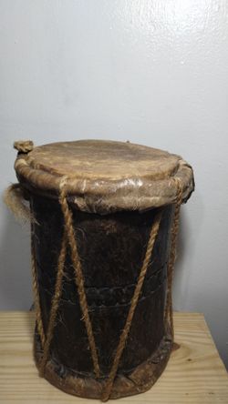 HANDMADE WOOD - LEATHER DRUM 12.5"×9"'