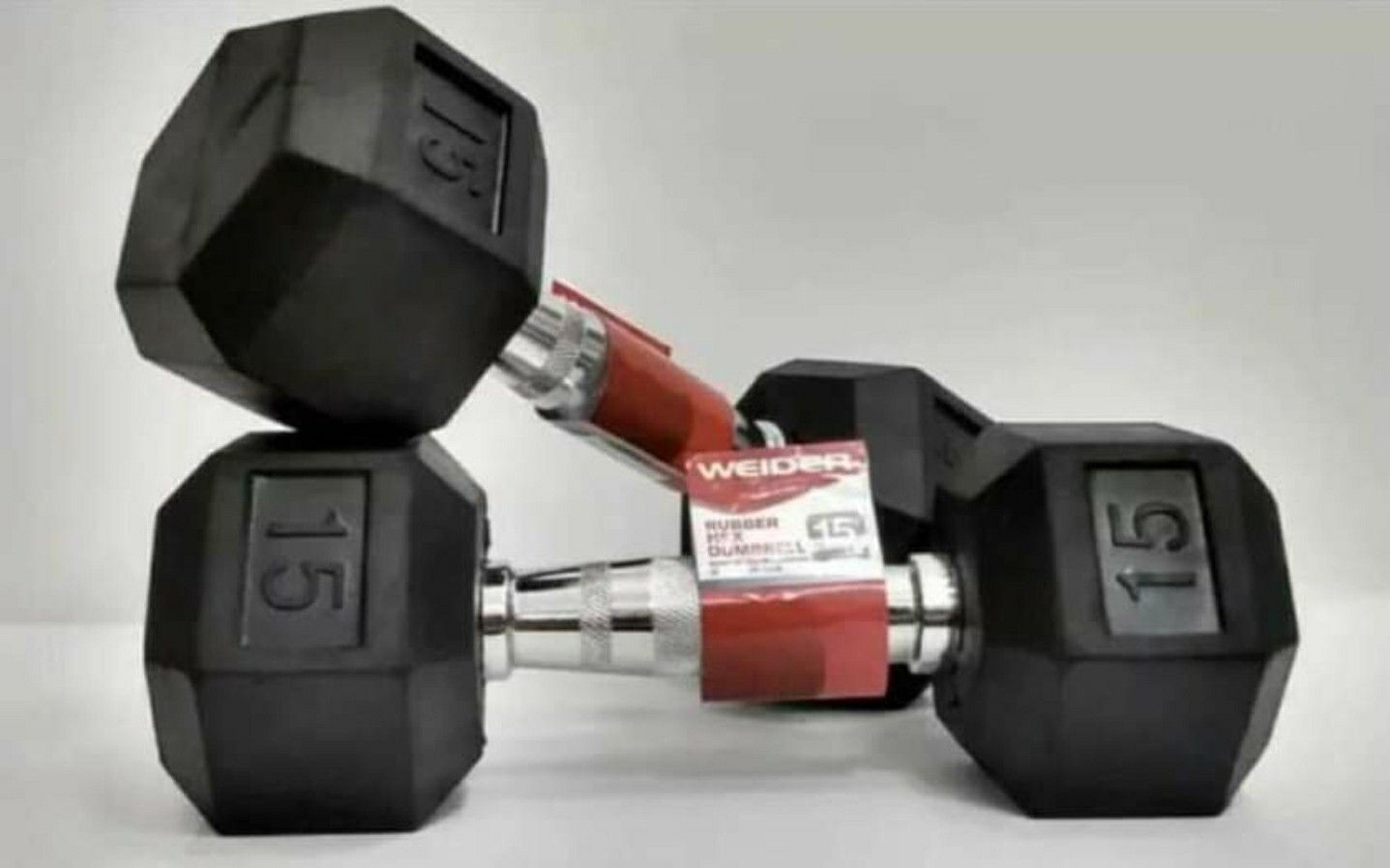 Set Of 2 - Weider 15 LB Dumbbell Rubber Hex Dumbbells Weights 30lb Total CAP.