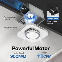 110 CFM Ceiling Bathroom Exhaust Fan with 6000K 1000LM LED Light, Cool White Light