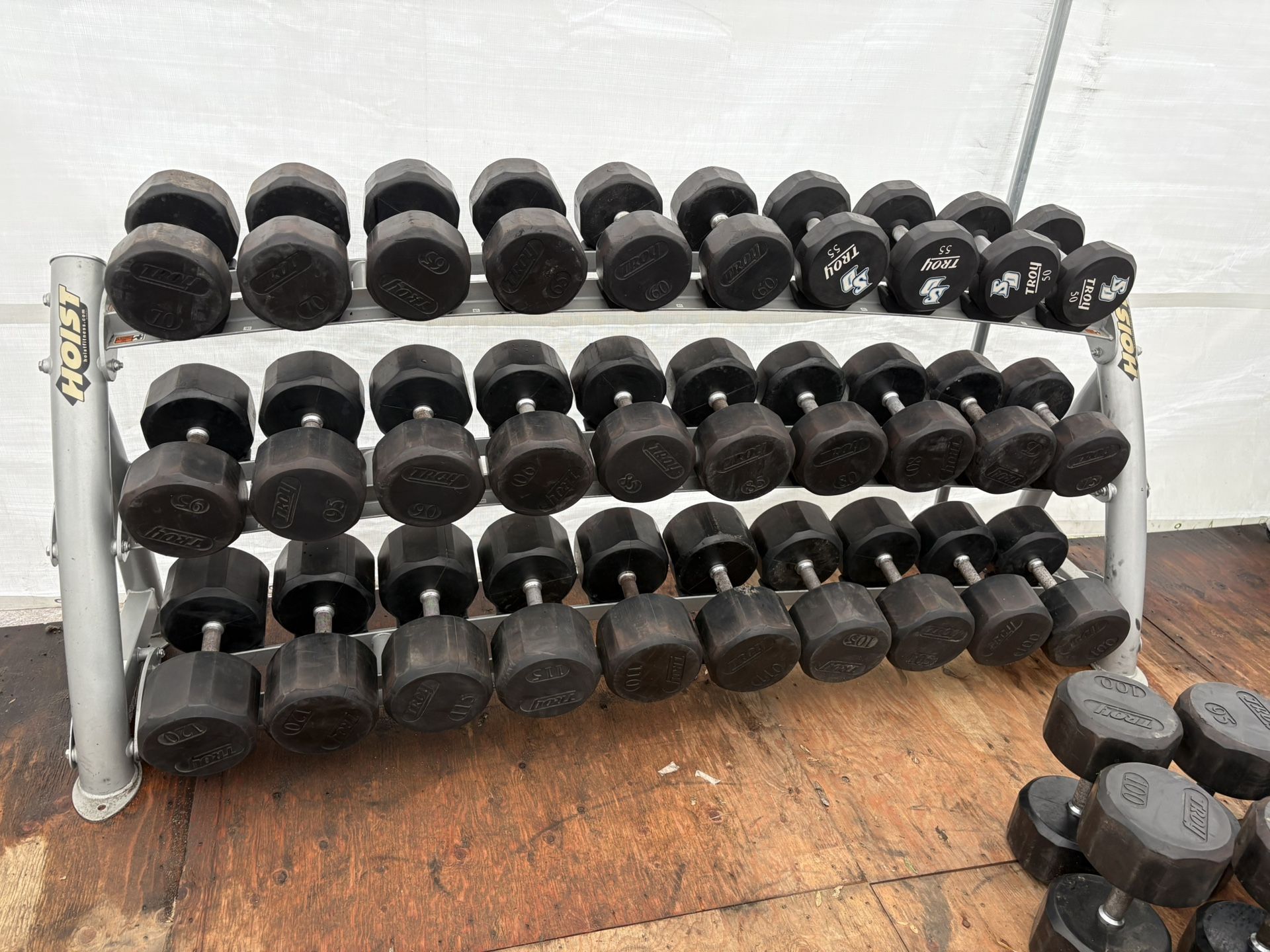 Troy 12 Side Rubber Dumbbells 50lbs - 120lbs SET