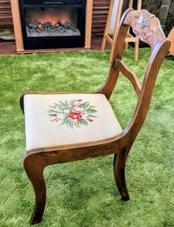 Antique Needlepoint -Carved Wood Side Chair