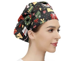 Brand New 24 PCS Adjustable Christmas Cap with Elastic Bouffant Hats with Print for Women Men, One Size