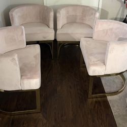 Blush pink Velvet Barrel dining room Chairs with gold base (Set of 4)