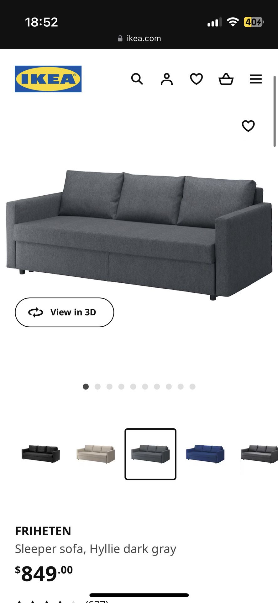 Ikea sofa friheten dark gray