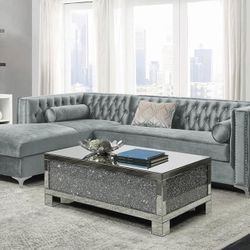 SILVER VELVET SECTIONAL SOFA SET