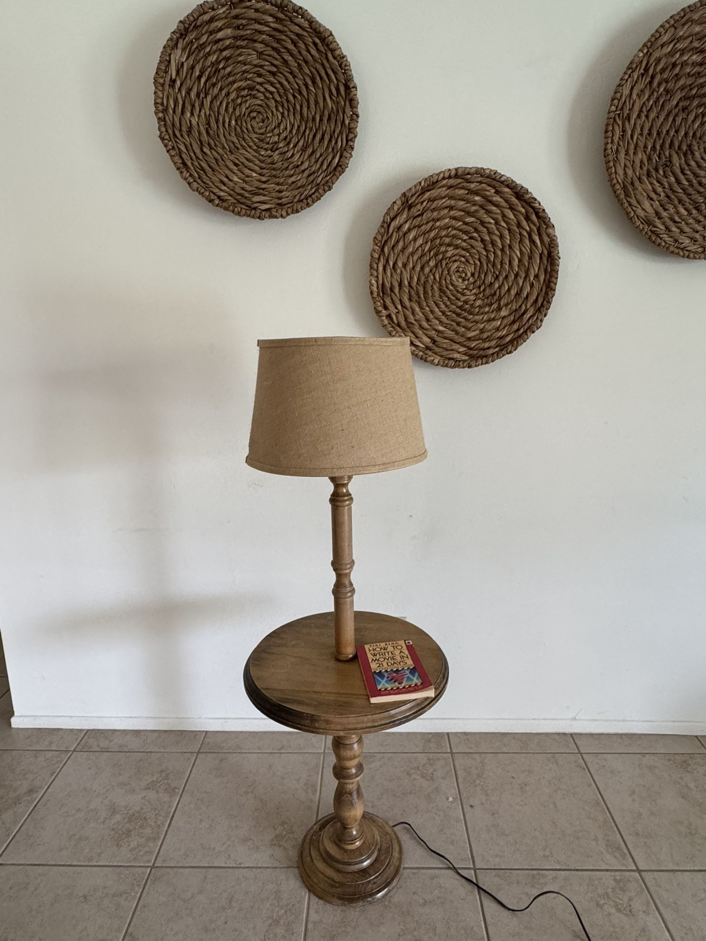 Vintage Wood Floor Lamp W built In Table