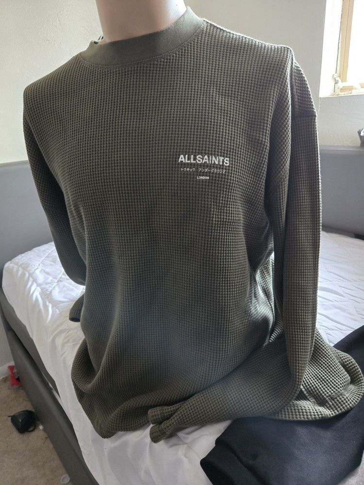 All Saints Crypt Long Sleeve Waffle Crew Size M
