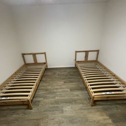 Two Twin Bed Frames With Slatted Bed Base
