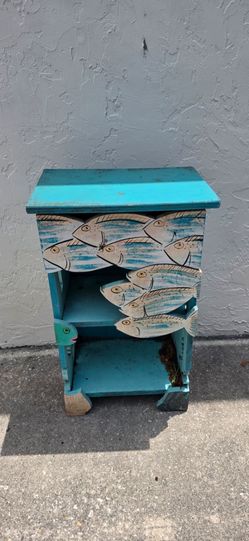 Hand Painted Coastal Fish Cabinet / Beach House Side Table