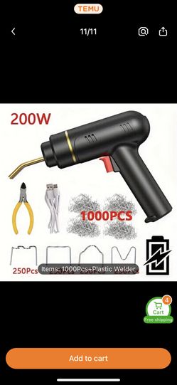 200W Cordless Portable Plastic Welding Gun Kit - Quick Heat for Auto Bumper & Dashboard Repair, USB Rechargeable with 4 Staple Types Included. 200 pcs