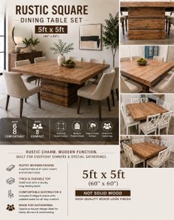 Rustic Square Dining Table Set 5ft x 5ft