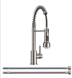 Single Handle Pull Down Sprayer Kitchen Faucet with 3-Modes LED Light and 360 ° Spout Swivel in Brushed Nickel