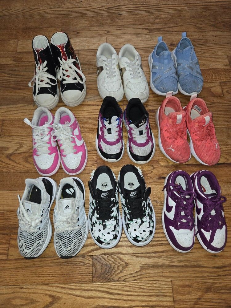 9 Pairs of Toddler Girl Sneakers 11C