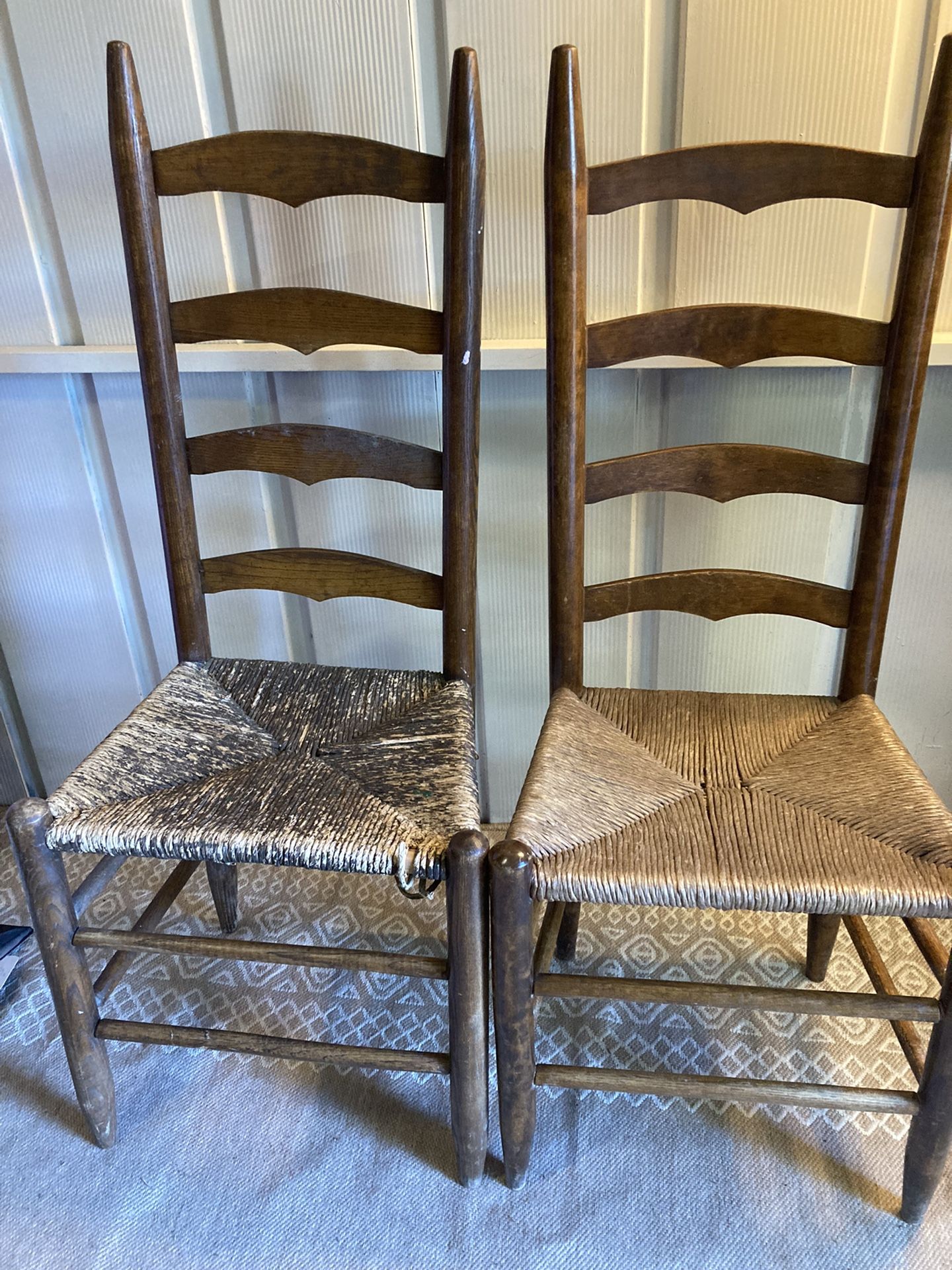 2 Ladder back Chairs With Rush Seating