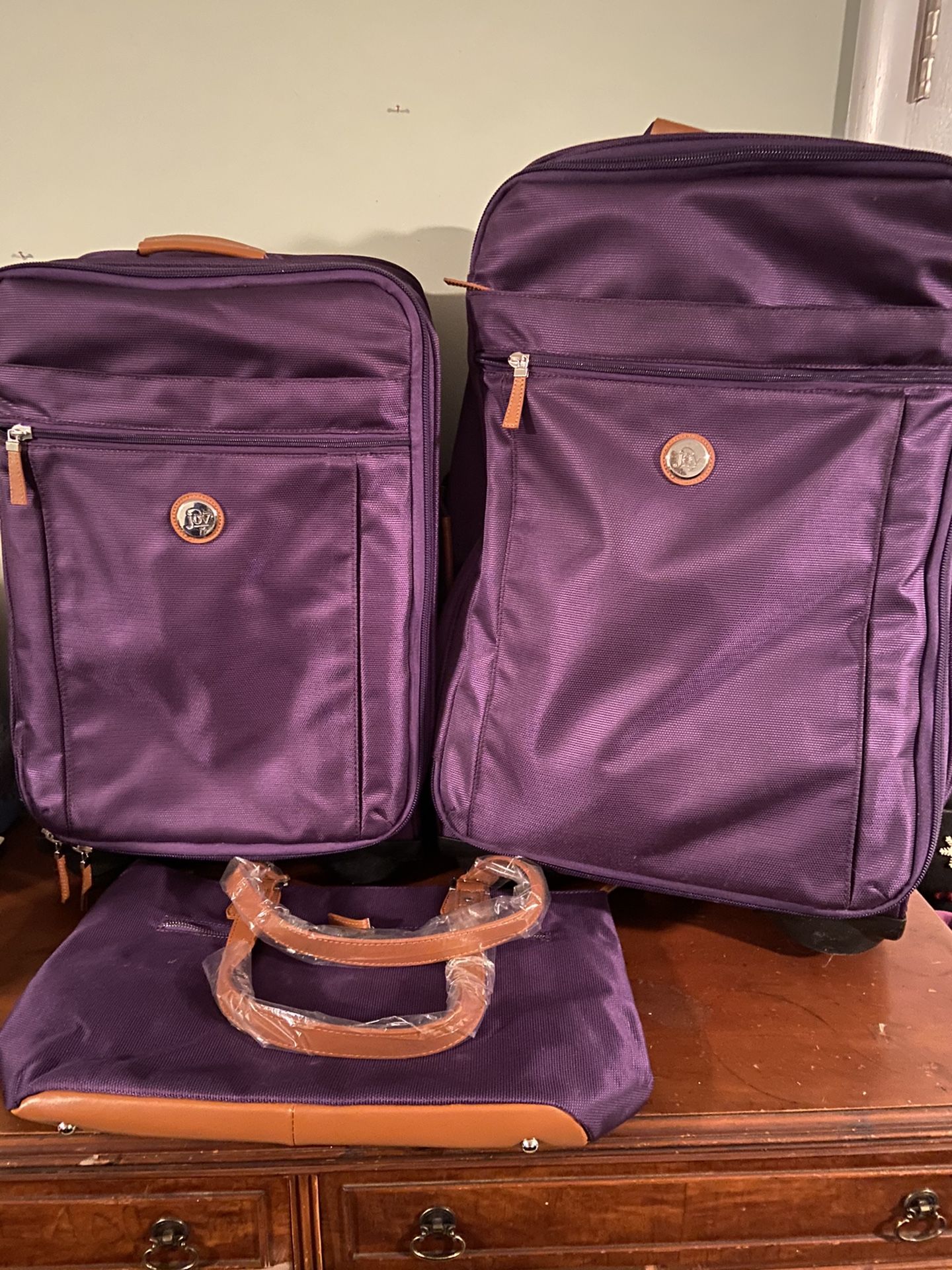 Joy Mangano Purple 3 piece luggage set