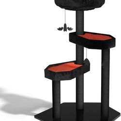 Multi-Level Gothic Cat Tree with Coffin Bed - 52.6" Black Cat Tower with Soft Mats (Red) (Red, Large)  Integrated Coffin Platforms: Seamles