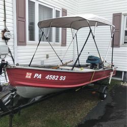 1979 Blue Fin 14’ Aluminum V Hull boat with 15HP Johnson motor and Trailer