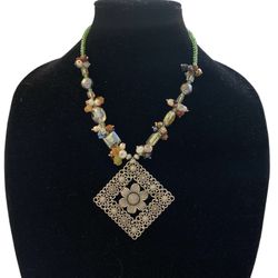 New ❤️ Artisan Natural Stone & Glass Beads With Silver Pendant Necklace (set 2) 