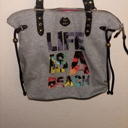 Juicy Couture Graphic Tote Bag - “Life Is A Beach” Design - Large Stylish Purse