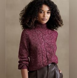 ECU:::Banana Republic Factory Cranberry Speckled Cabled Sweater Size X-Small