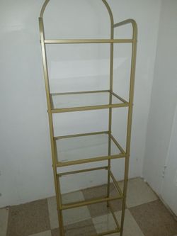 Gold Metal Etagere Bookshelf with Glass Shelves