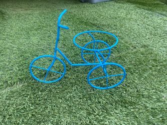 Blue Metal Wire Bicycle Planter Stand