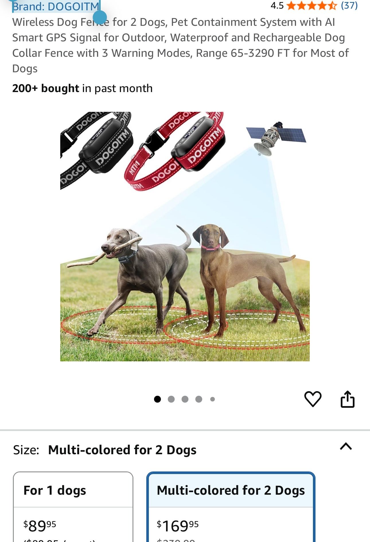 Brand: DOGOITM 4.5 Wireless Dog Fence for 2 Dogs, GPS Wireless Dog Collar with 3 Correction Mode, Pet Containment System with Al Smart Signal, Electri