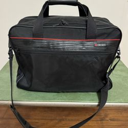 Vintage Delsey Large Black Leatherette Gym Duffle Bag With Red Stripe