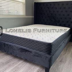 King Black Chanelle Wingback Bed With Ortho Mattress Included 