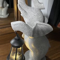 Charming Grey Elephant Statue with Hanging Light - Garden Yard Accent