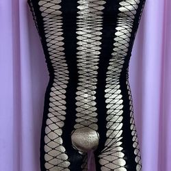 Sexy Black Sleeveless Crotchless Fishnet Bodysuit 