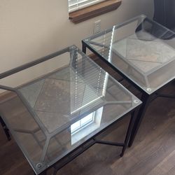 2 glass metal end tables