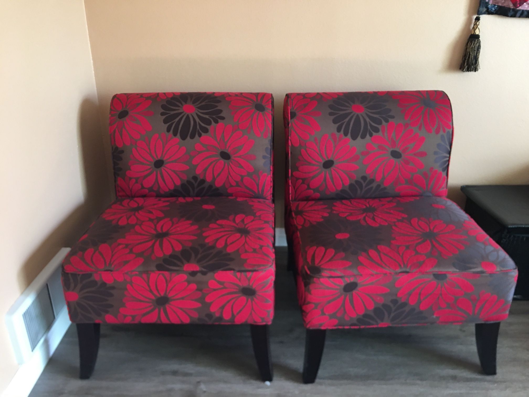 2 Brown and Red Flower Chairs