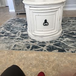 Round Side Table Distressed Finish Cabinet Door 