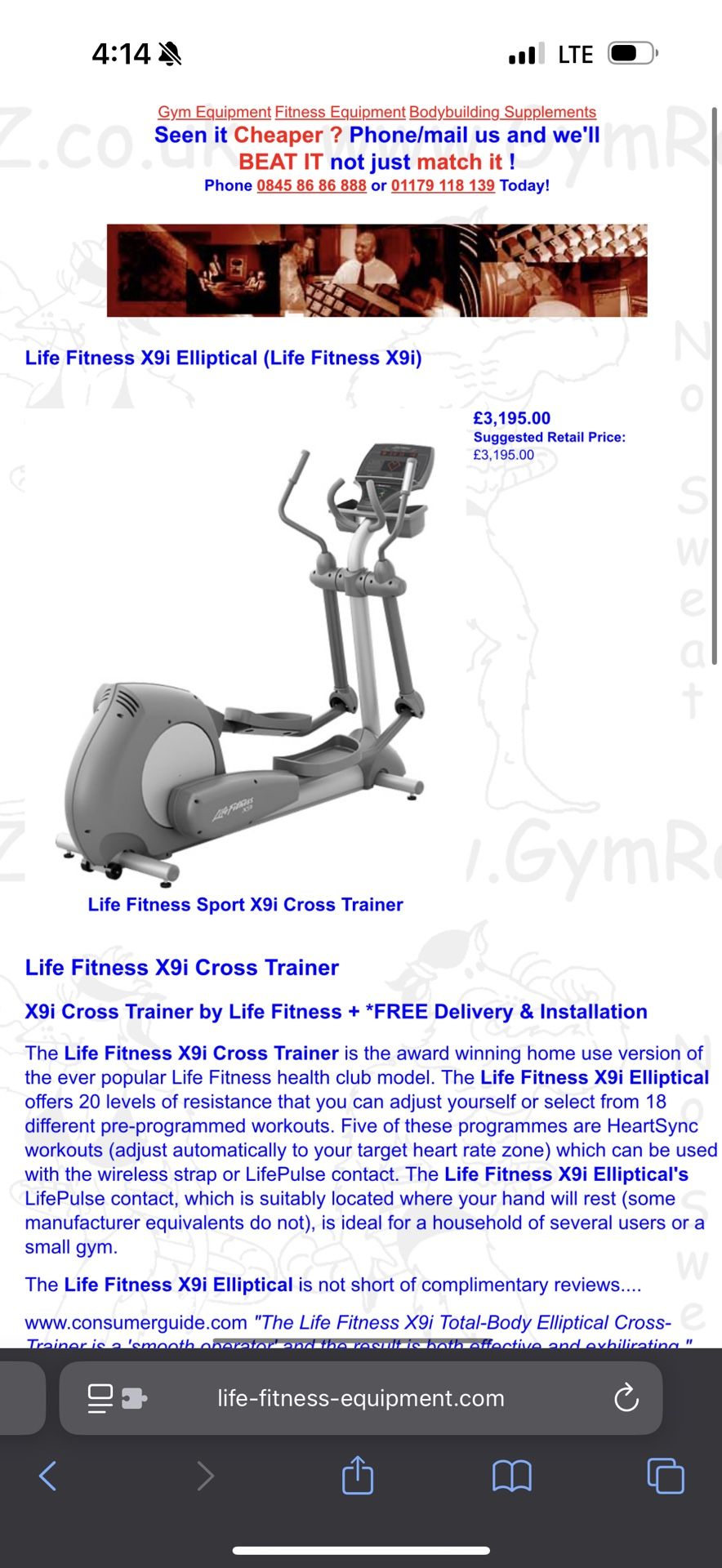 Life Fitness X9i Elliptical / Home gym