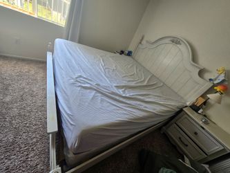 King size white wood bed frame