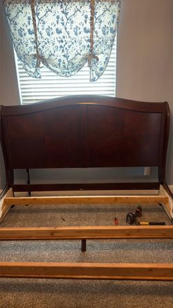 King size cherry sleigh bed headboard and footboard