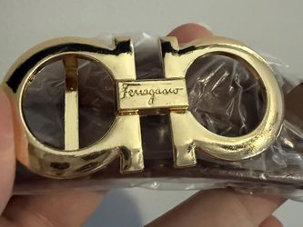 Ferragamo Designer Rich Brown Leather Belt With Gold Brand Logo Metal Buckle *Read Description Fully!*