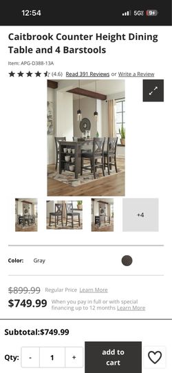 Caitbrook Counter Height Dining Table + 4 Barstools