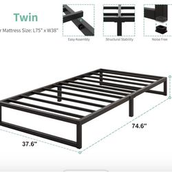 Two Twin Bed Frames Heavy Duty Metal Twin Platform Bed Frame No Box Spring Needed, Noise Free, Easy Assembly, Black 