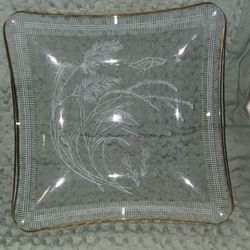 Vintage MCM Glass Plate, Gold Rim, Heye Filigran