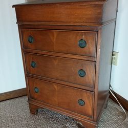 Small Flip Top Antique Reproduction Lap Desk With 3 Drawer Storage