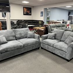 2PC Gray Sofa & Loveseat 
