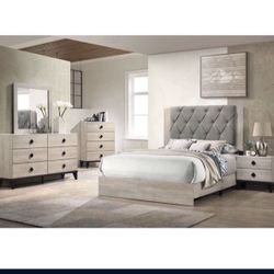 Bedroom set 4pc Queen including  Q Bed Frame Dresser Mirror one Nightstand  Not including mattress and box spring 