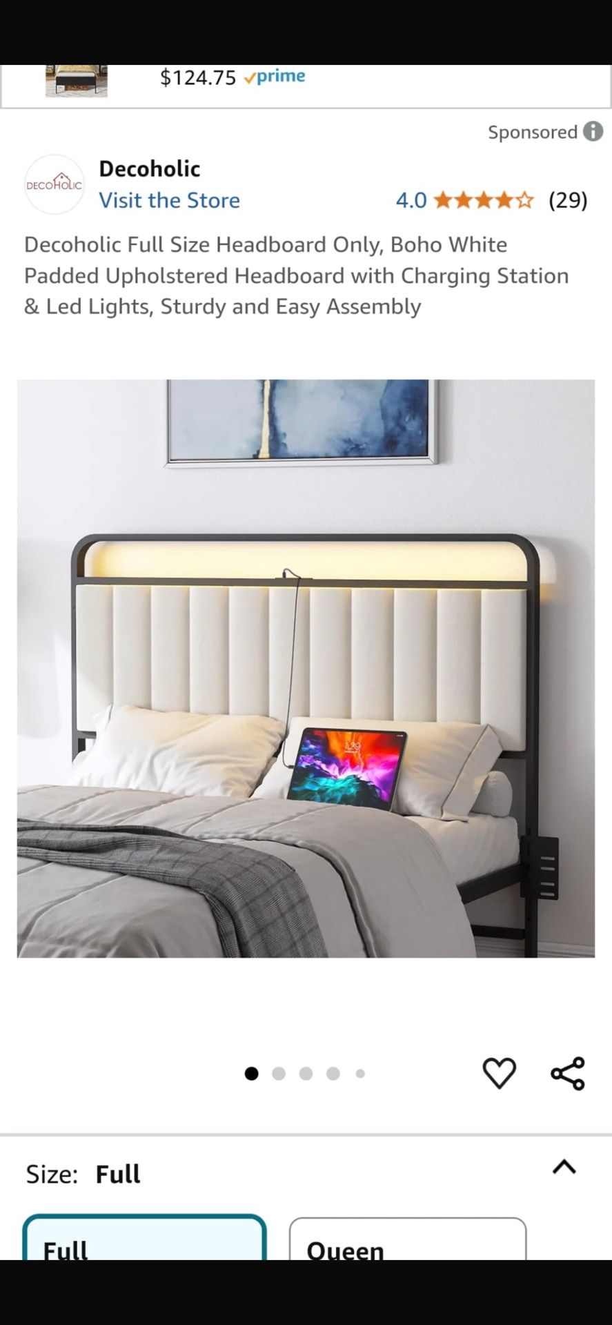 Decoholic Full Size Headboard with box spring , and metal frame only