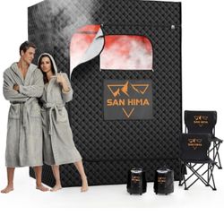 SAN HIMA - Sauna portátil para el hogar - Caja de sauna de vapor para 2 personas en el spa en casa con vaporizador de 3 L y 1500 W, 9 niveles de calor