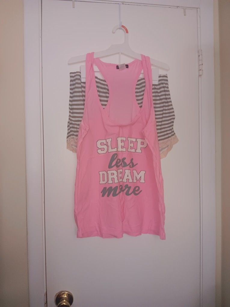 Pjamas Set Pink And Light Grey Size Large