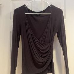 Bebe Navy Long Sleeve Deep Neck Top