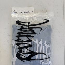 Revenge Contrast Skull Embroidered Zip Washed Baby Blue/White 